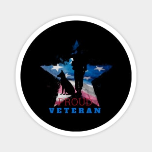 Proud Veteran with Star American Flag Soldier and Dog Magnet